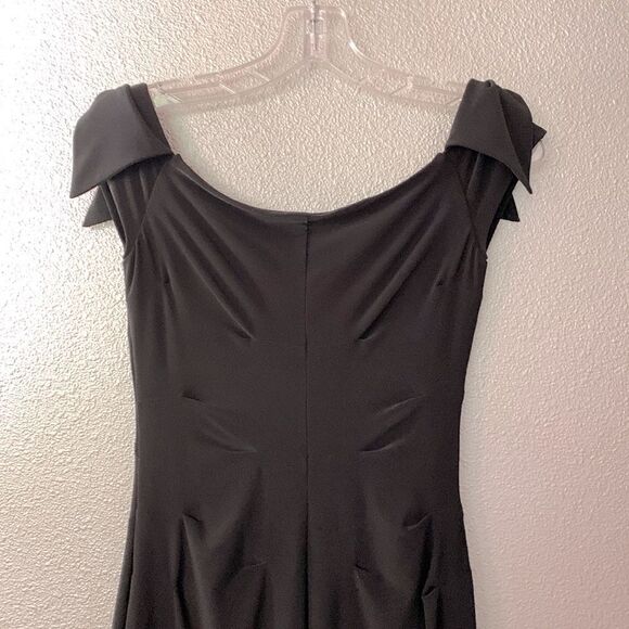 LAUREN Ralph Lauren Wide neckline bow details on shoulders ruching black dress - Picture 3 of 10